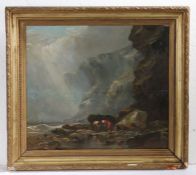 Thomas S Bowman (British, 1845-1909) Coastal Scene with Whelk Gatherers