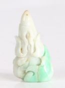 Jade pendant, carved as a flower in bud, 5cm high