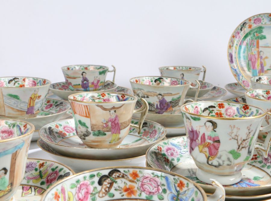 Large collection of late 19th century Cantonese tea ware, consisting of sixteen teacups and saucers, - Image 2 of 2