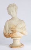 Late Victorian alabaster bust depicting a classical lady with plaited and ringleted hair, on a