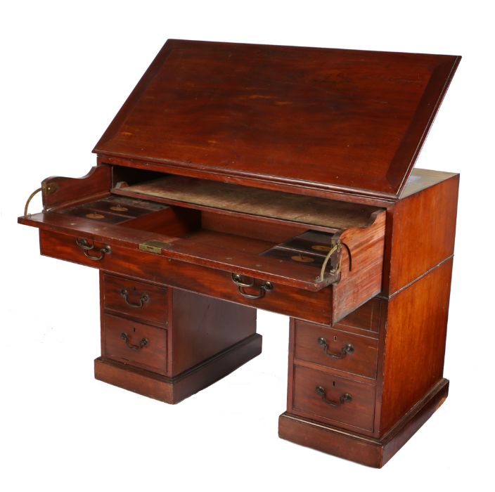 George III mahogany architects desk, the mahogany adjustable top above a secretaire drawer - Image 2 of 2