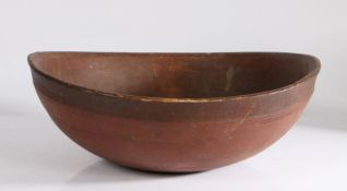 19th Century Swedish dairy bowl, with red painted decoration, 36cm diameter, 13cm high