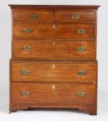 George III mahogany chest of two short and four long drawers, formed from two sections, on bracket