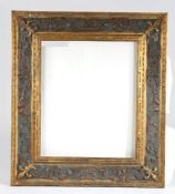 19th century carved giltwood picture frame, the blue ground with acanthus leaf scroll decoration and