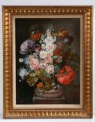 Continental School (19th Century), Still Life Study of Flowers in a Vase, oil on canvas, 48 x 36cm