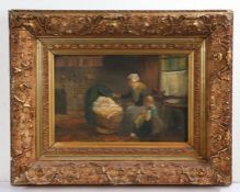 Continental School (19th/20th Century) Interior Scene with Mother and Children oil on panel 24 x