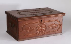 Middle Eastern hardwood dowry chest, possibly Zanzibar, with diamond carved lid and front, the