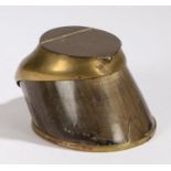 Early 20th Century horse hoof inkwell, the brass inkwell mount with hinged lid engraved "JAPON