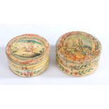 Two George III vellum and orange peel lined snuff boxes, the first with central polychrome depiction