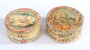 Two George III vellum and orange peel lined snuff boxes, the first with central polychrome depiction