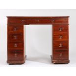 Victorian mahogany ladies twin pedestal desk, the rectangular top with single frieze drawer and with