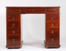 Victorian mahogany ladies twin pedestal desk, the rectangular top with single frieze drawer and with