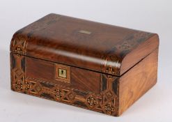 Victorian walnut marquetry inlaid sewing box, the domed top with two bands of inlaid running