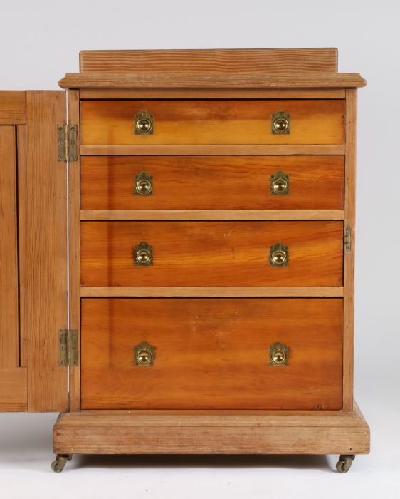Victorian pine cupboard, the panelled cupboard door opening to reveal four graduated drawers with - Image 2 of 2