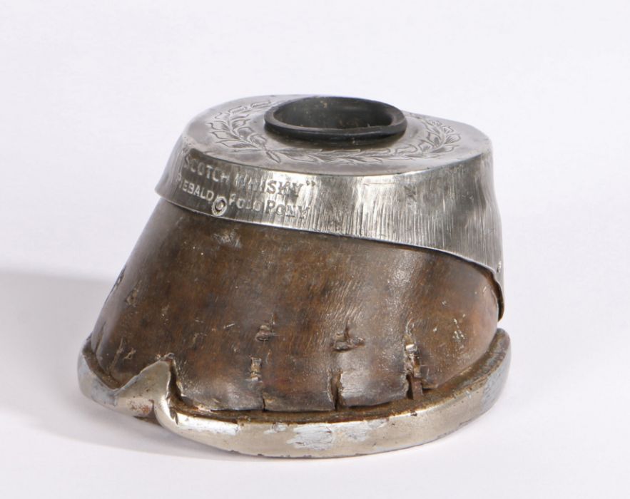 Late 19th/ early 20th Century horse hoof inkwell, the white metal inkwell with inscription "'