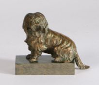 19th Century bronze inkwell, modelled as a seated shaggy dog, the hinged neck opening to reveal an