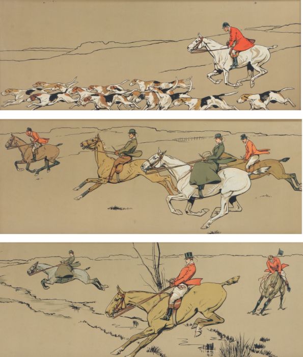 Hunting scenes A set lithographs printed in colour with hand-colouring, on wove, each 262 x 765mm ( - Image 3 of 4