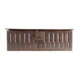 A Charles II oak boarded box, dated 1660 Having a rectangular hinged one-piece top,  a nulled-