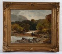 John Talbot Adams (British, act 1861-1905), Angler in River Landscape, signed J T Adams (Lower