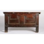 18th Century and later oak coffer the hinged lid opening to reveal an interior candle box, the front