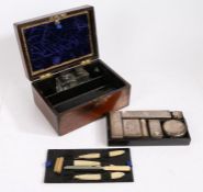 Victorian rosewood vanity box, the rectangular box bound with brass opening to reveal a velvet