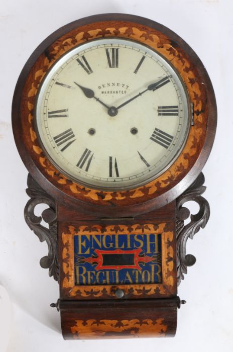 19th Century American drop dial wall clock, the white dial with Roman numerals and inscribed "