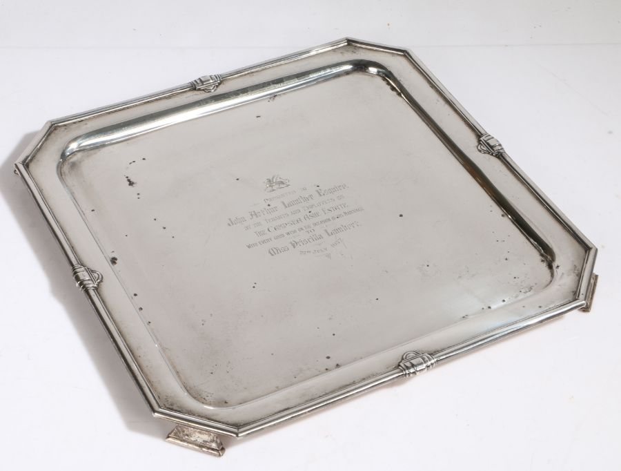 George VI Art Deco silver tray, Sheffield 1937, maker Frank Cobb & Co Ltd. the central field