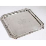 George VI Art Deco silver tray, Sheffield 1937, maker Frank Cobb & Co Ltd. the central field