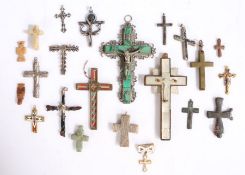 Collection of various Corpus Christi and Crosses to include a mother of pearl example, malachite and
