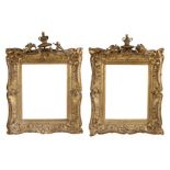 A fine pair of Victorian gilt gesso swept picture frames with crown finials flanked by angels 56 x