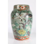 Japanese crackle glazed vase, the grey ground with bird and blossoming tree decoration, 24cm high