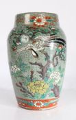 Japanese crackle glazed vase, the grey ground with bird and blossoming tree decoration, 24cm high