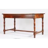 19th Century cherry wood dining table, the four plank top above frieze drawers to each end, raised