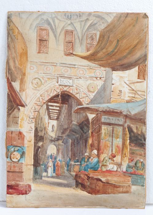 English School (19th Century), 'Tangiers Market', watercolour, bearing inscriptions to reverse, 36 x