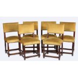 A set of six walnut and upholstered dining chairs, French Each with open and rectangular padded
