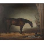 Francois Duyk (Belgian, 19th Century) Horse and Dog in a Stable