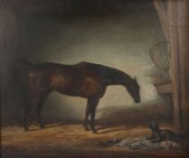 Francois Duyk (Belgian, 19th Century) Horse and Dog in a Stable