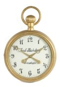 Swedish double sided gilt wall clock, modelled as an oversized pocket watch, the dial with Arabic
