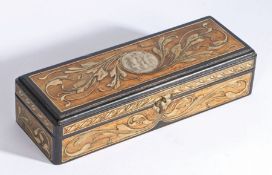 Art Nouveau glove box, the rectangular top decorated with a circular plaque depicting scantily