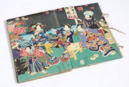 Kunichicka Toyohara (1835-1900) and others, 19th century album of eight Japanese colour woodblock