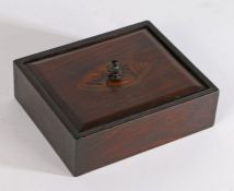 George III rosewood box and cover, the lid with central shell marquetry inlay and turned handle,