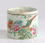 Late 19th Century Chinese porcelain pot and cover depicting an exotic bird amongst flowers, with