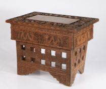 Chinese carved hardwood portable desk or scroll table, the dragon carved top and frieze with