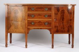 Victorian mahogany sideboard, the bow front with ebony, satinwood and boxwood stringing, with