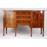 Victorian mahogany sideboard, the bow front with ebony, satinwood and boxwood stringing, with