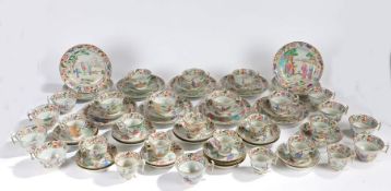Large collection of late 19th century Cantonese tea ware, consisting of sixteen teacups and saucers,