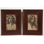 After Henry Ryland R.I (British, 1856-1924), Pre-Raphaelite ladies, including 'Rose Maiden', pair of