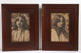 After Henry Ryland R.I (British, 1856-1924), Pre-Raphaelite ladies, including 'Rose Maiden', pair of