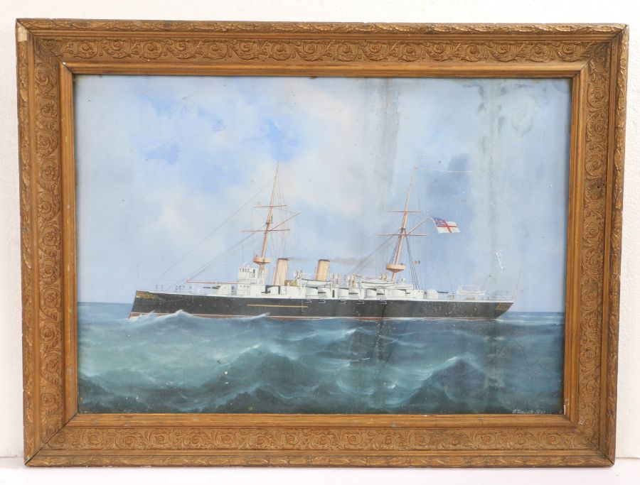 D'Esposito (19th/20th century) British ship in open waters, signed and dated 1892, gouache, 33cm