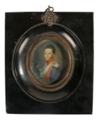 19th Century oval portrait miniature depicting a military gentleman in uniform holding a plumed